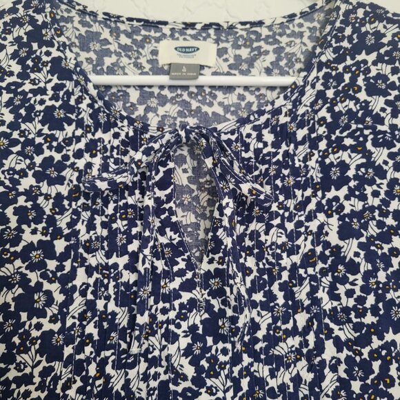 Old Navy Blue & White Floral Rayon Long Sleeve Midi Dress Women's Large - Picture 6 of 9